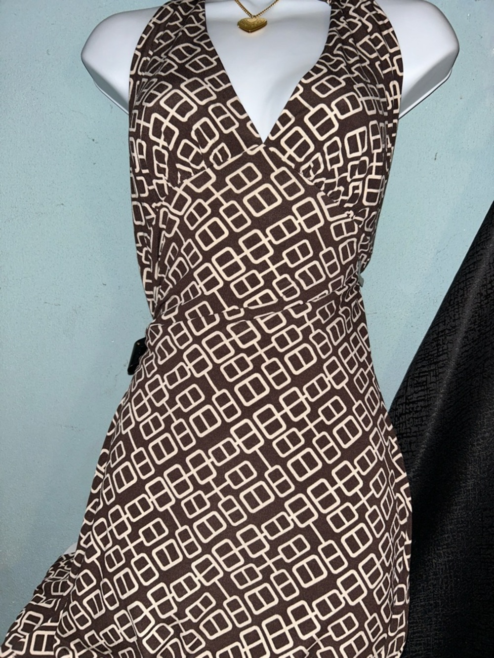 Y2K Brown and Cream halter dress